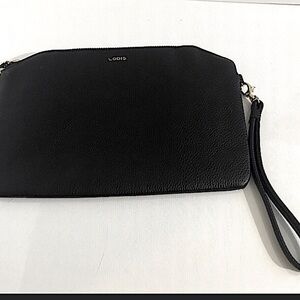 LODIS Dustine Eifel Black Pebble Leather Pouch Wristlet Bag Clutch.